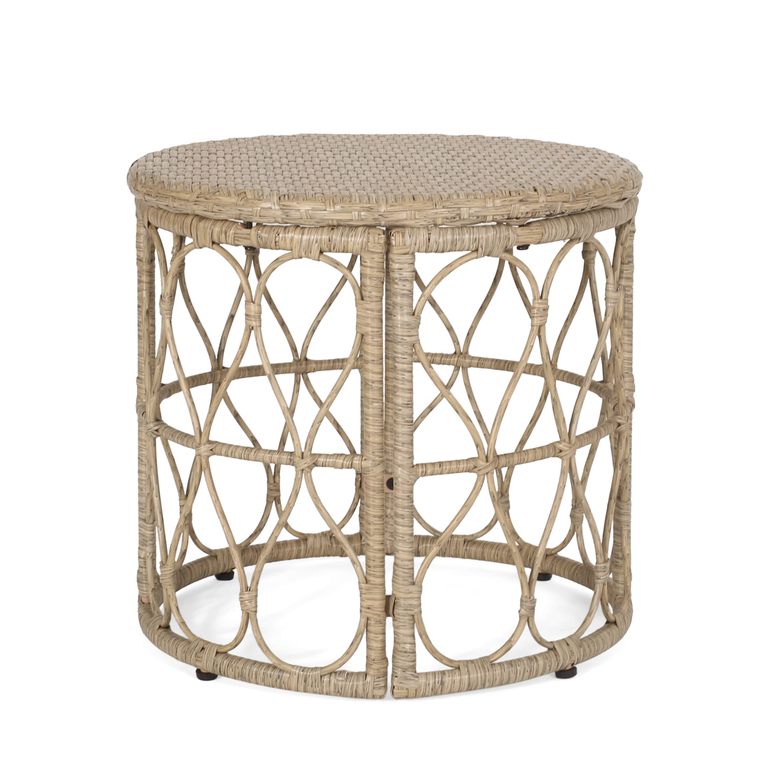Outdoor Wicker Weave Accent Side Table, Leisure Display Table for Patio Garden, Light Brown