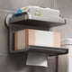 thumbnail image 5 of Portarrollos de papel higiénico de pie con repisa para teléfono | Portarrollos de papel higiénico de ABS inoxidable | Base estable para montaje en pared o taladro | Diseño gris moderno para el hogar, 5 of 7