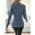 thumbnail image 5 of Women V Neck Long Sleeve Sweaters Criss -Wrap Ruched Pullover Fall Tops Navy Blue L, 5 of 6