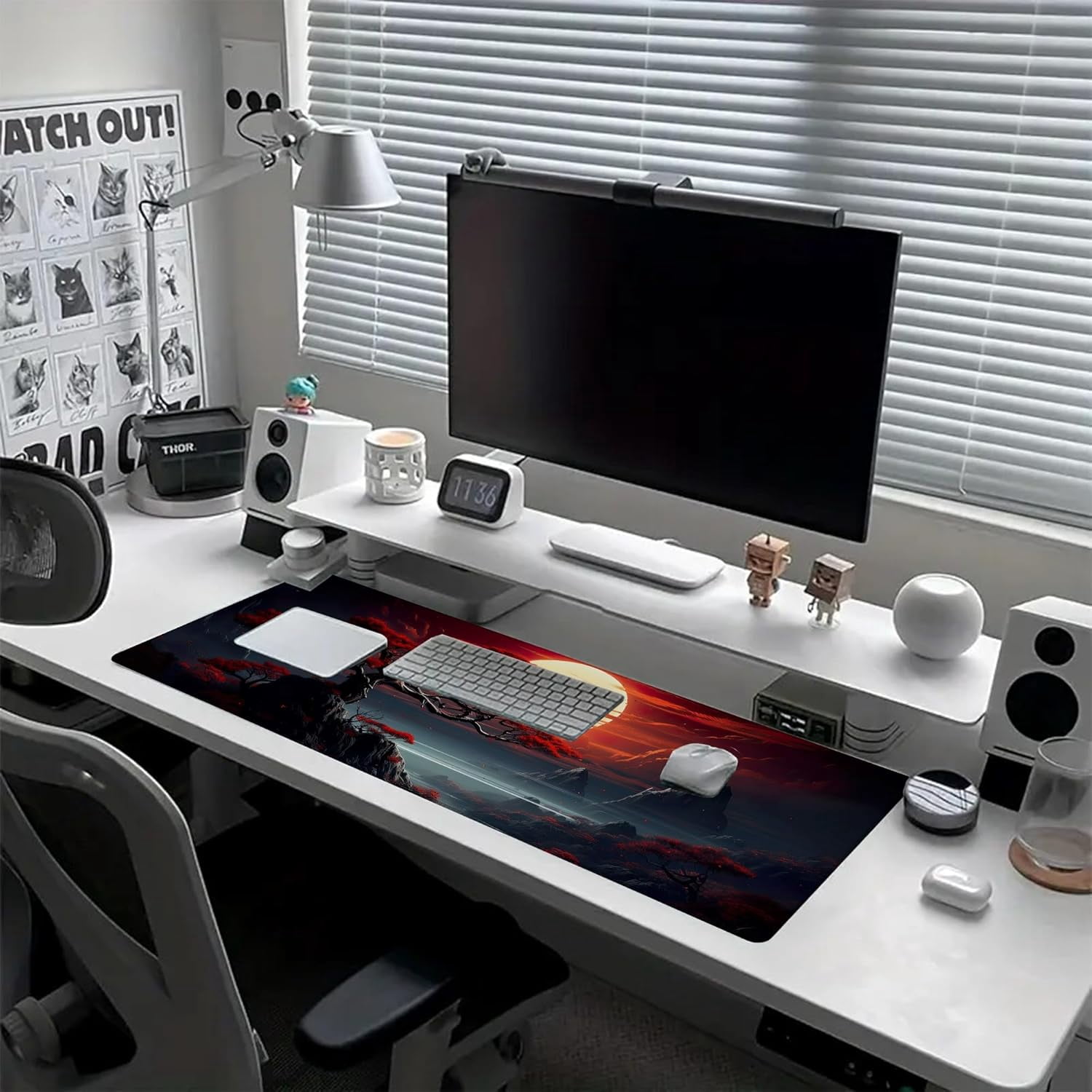 Desk Pad Darkness Red Moon Desk Mat for Keyboard and Mouse, Large XXL Gaming Mouse Pad with Stitched Edges for Work Game Office, 35.43 x 15.75 in