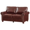 thumbnail image 6 of Upholstered Loveseat Sofa with Solid Wood Legs, PU Leather 2 Seat Sofa Couch with Round Armrest, Lounge Sofa for Living Room, Bedroom, Apartment, Office, Burgundy, 6 of 8