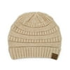 Trendy Warm Chunky Soft Stretch Cable Knit Beanie Skully, Snuggly Soft Beige Mix