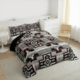 thumbnail image 3 of Homewish Hippie Aztec Adult Full Size Comforter Sets, Bohemian Rectangle Abstract Bedding Comforter Set, Grey Red Mandala Reversible Bedding Sets, Super Cozy Room Decor, 3pcs, 3 of 8