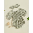 thumbnail image 5 of BemeyourBBs Newborn Girl Outfit, Short Sleeve Plaid Bodysuit with Bowknot Headband, 5 of 9