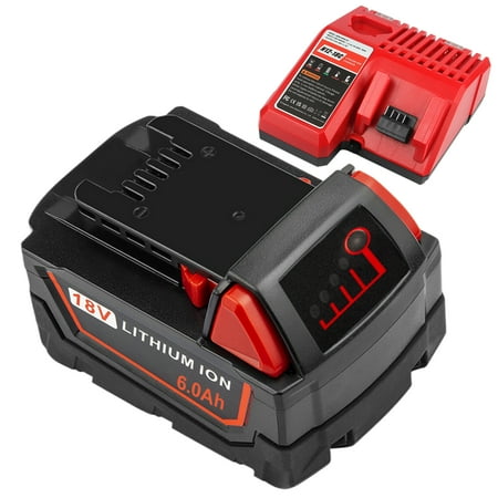 

18V 6.0Ah for Milwaukee M-18 Battery M18 48-11-1815 48-11-1820 48-11-1850 with M-12/M-18 Battery Replacement Charger Kit