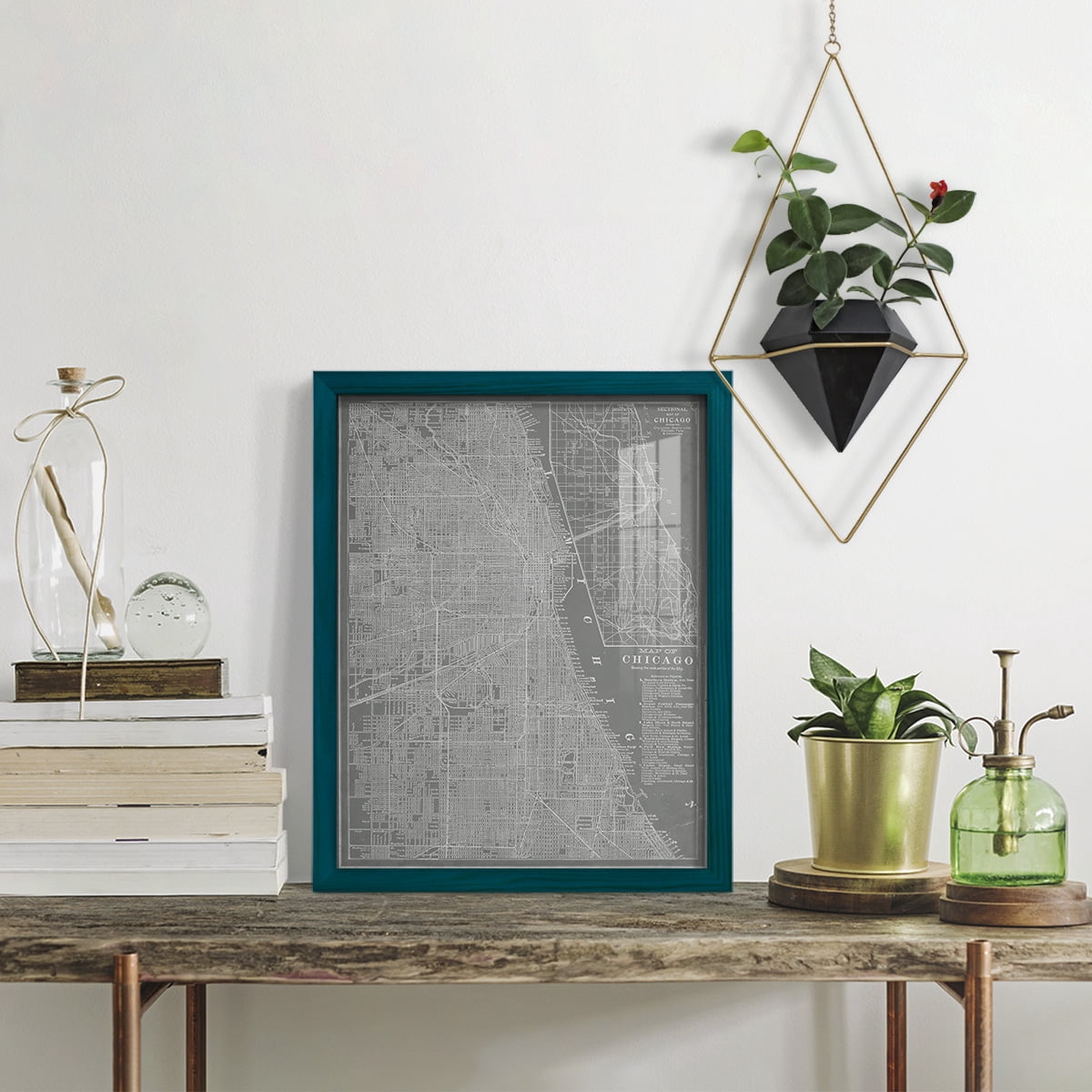 City Map of Chicago -Framed Print w/glass-Ocean Blue