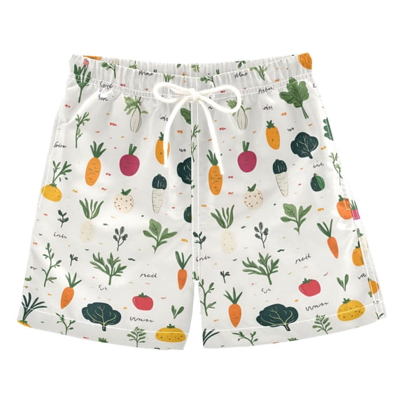 FORMRS Boys Swim Trunks Quick Dry Mesh Liner Boardshorts Sizes XS-XL, Beige Vegetables Pattern