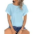 thumbnail image 3 of UVN T Shirts for Women Summer Short Sleeve Eyelet Tops Dressy Casual Crewneck Blouses, 3 of 8