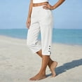 thumbnail image 6 of Nestiefly Capri Pants for Women - Split Button Elastic Waist Bermuda Knee Length Cotton Linen Capris Summer Casual Pedal Pushers with Pockets 2026 White M, 6 of 7