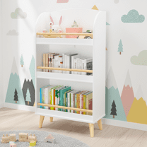 Homy Casa Kids Bookshelf with Solid Wood Legs, Montessori Bookcase for Toddlers, Nursery Book Storage