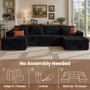 Ovios 134 Oversized U-Shaped Modular Sectional Sofa No Assembly Cloud Couch with Dual Chaise Plush Corduroy Boneless Sofa for Living Room, Black