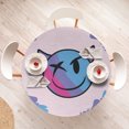 thumbnail image 3 of Ambesonne Emoji Fitted Round Tablecloth, X Eye Smirking Evil Character, 45"- 56" Diameter, Pale Pink Lavender Blue, 3 of 4