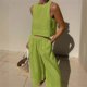 thumbnail image 2 of Conjunto de dos piezas para mujer, Top corto holgado de color negro y liso, informal, pantalones de pierna ancha, trajes elegantes, 2024, 2 of 5