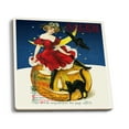 thumbnail image 1 of Salem, Massachusetts, Halloween Witch and Jack-O-Lantern, Vintage Postcard (Absorbent Ceramic Coasters Set of 4 Matching Images, Cork Back, Kitchen Table Decor), 1 of 3
