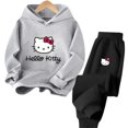 thumbnail image 3 of Conjunto de sudadera con capucha de Hello Kitty Kawaii para niñas, sudaderas con capucha de anime, pantalones, 2 piezas, chándales de dibujos animados para niños y adolescentes, ropa para niños pequeñ, 3 of 5