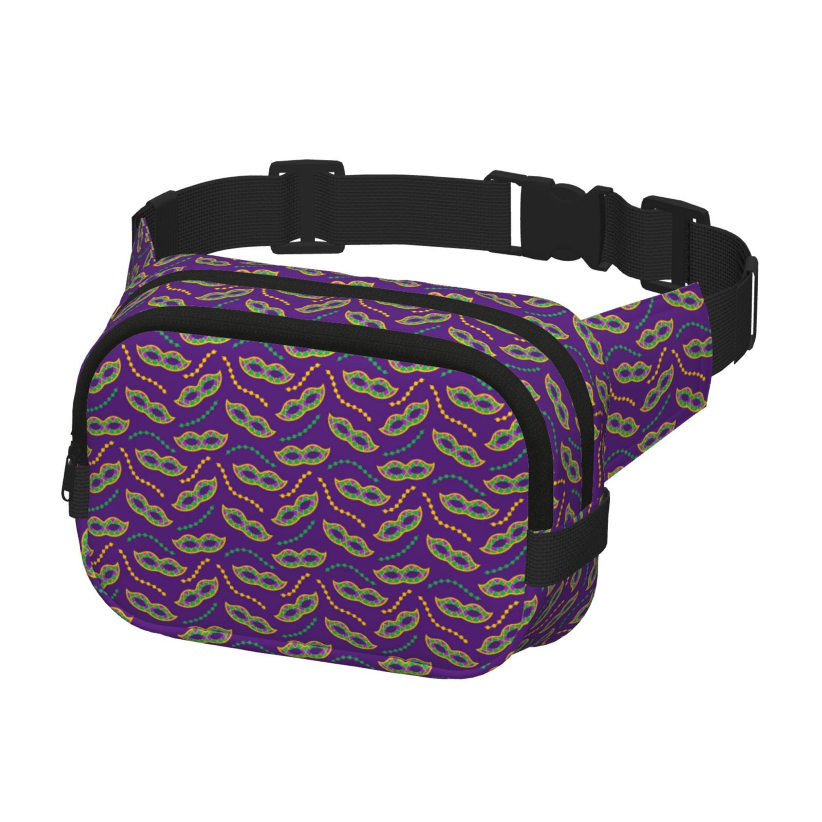 Picia Carnival Masks and Beads Print Square Double-Layer Waist Bag Mini Adjustable Waist Belt Bag Exercise Running Travel Hiking