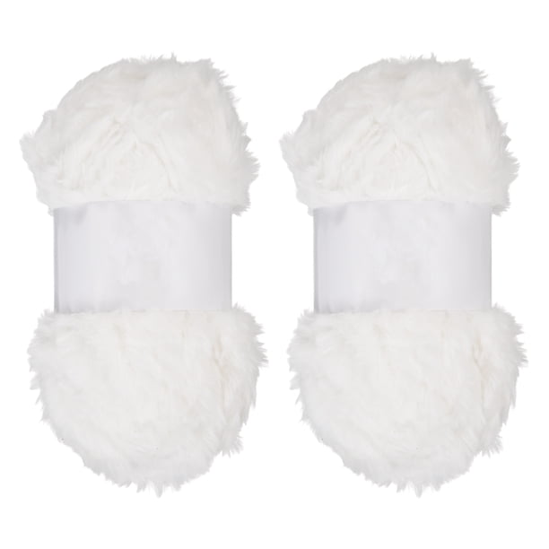 Uxcell 65 yardas de hilo suave y grueso de peluche sintético, 2 ovillos de hilo peludo grueso de poliéster para ganchillo, mantas, bufandas, suéteres, gorros, chales, blanco
