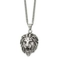 thumbnail image 3 of Stainless Steel Curb Necklace with Pendants Chain Chisel Antiqued and Polished Small Lion Head Pendant on a 24 inch 28.37 mm, 3 of 5