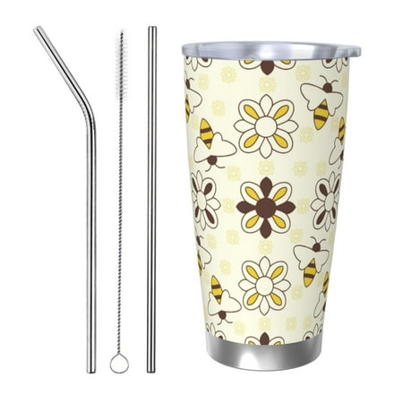 

Lukts Sweet Bee for 20OZ Car Cup Stainless Steel Direct Drinking Straw Thermos Cup Suitable for Office Travel and Car-Straw Three-piece Set