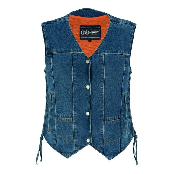 Daniel Smart Denim Vest for Women Premium Jean Vest with Side Laces & Single Back Panel