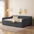 thumbnail image 7 of imerelez Full Size Daybed with Drawers Upholstered Tufted Sofa Bed, with Button on Back and Piping on Waved Shape Arms-Dark Grey, 7 of 7