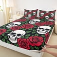 thumbnail image 4 of Castle Fairy Rose Gothic Skull Queen Sheets 4 Pieces,Halloween Floral Leaves Queen Sheet Sets,Ivory Red Black,1 Fitted Sheet,1 Flat Sheet and 2 Pillowcases, 4 of 6