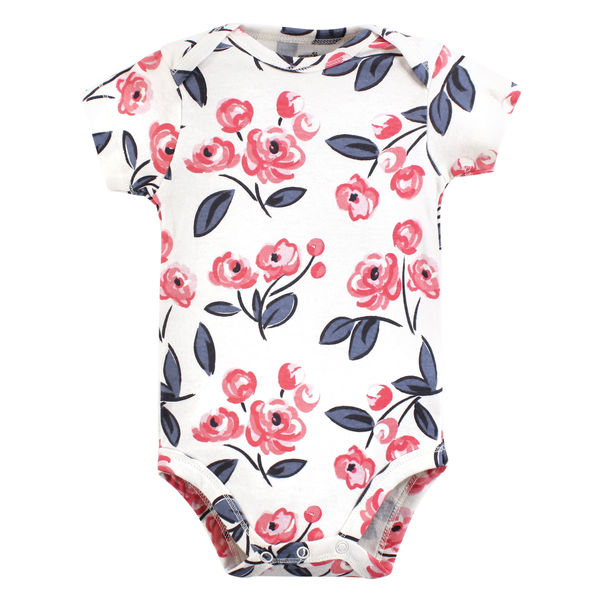 Touched by Nature Unisex Baby Organic Cotton Bodysuits, Bubblegum Floral, 12-18 Months