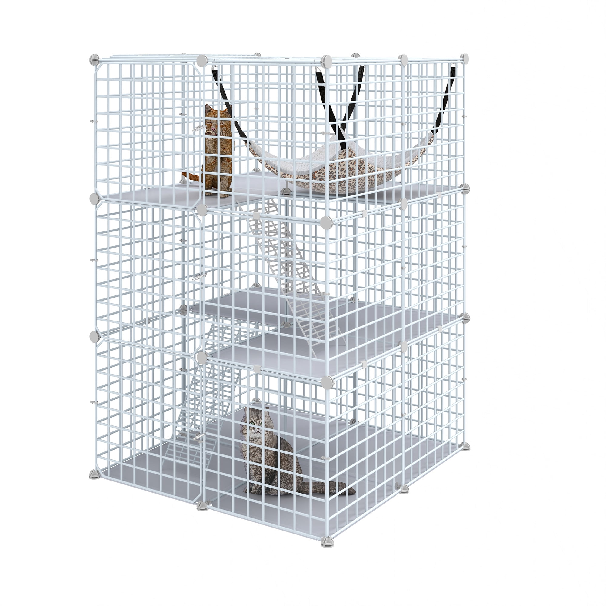 Uforic 41" Large 3-Tier Cat Cage with Extra Large Hammock - Indoor Metal Playpen for 1-2 Cats, White