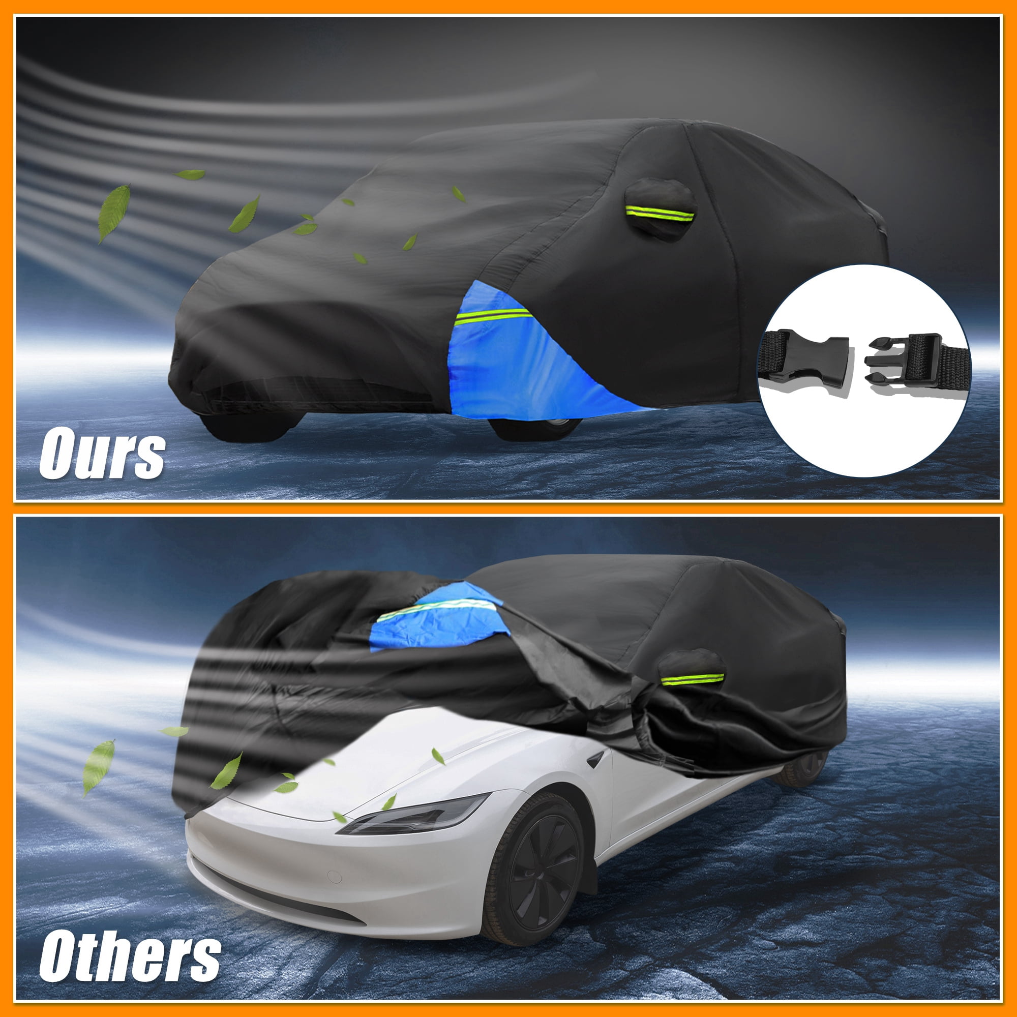 Unique Bargains Waterproof Car Cover 210D Oxford Cloth Black Blue 188.98"x72.83"x51.18"
