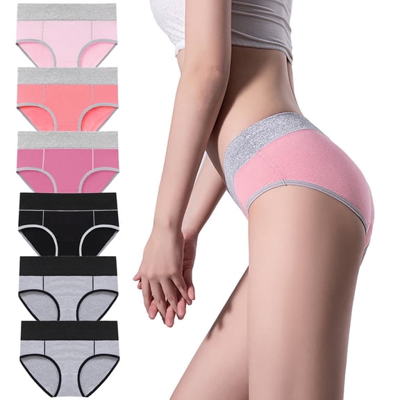 OSFVNOXV Women's Cotton Underwear M-5XL, Plus Size Lace Trim High Waist Breathable Briefs,Soft Underpants Stretch Panties 6 Pack