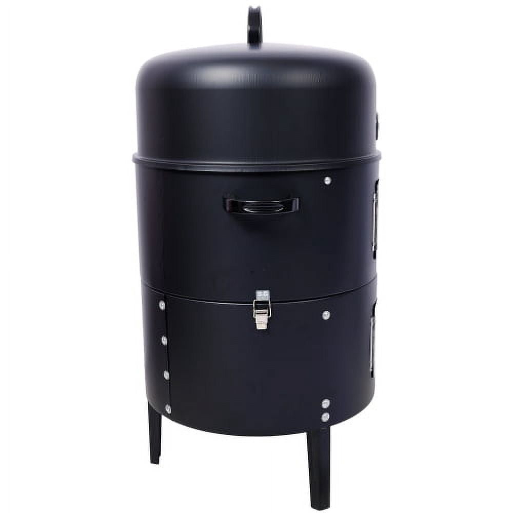 Aezusy 17 Inch Steel Charcoal Smoker, Heavy Duty Round BBQ Grill for Outdoor Cooking, Black