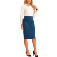 thumbnail image 2 of INSPIRE CHIC Women's High Waist Ruched Pencil Skirt Bow Detail Back Slit Midi Bodycon Skirt S Peacock Blue, 2 of 6