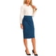thumbnail image 2 of Falda lápiz de cintura alta con fruncidos para mujer INSPIRE CHIC, detalle de lazo, abertura trasera, midi, ajustada, talla XL, azul pavo real, 2 of 6