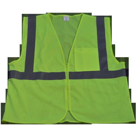 LVM2-CB0-4X-5X Gilet de Sécurité Classe 2 Fermeture Éclair en Maille Lime 1 Poche Poitrine, 4X & 5X
