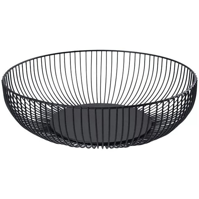 Elegant Fruit Basket with an open design for freshness, crafted from breathable black metal wire with a modern stylish finish. The geometric shape enhances storage capacity and air circulation, ideal for keeping fruits fresh. Lightweight and durable, suitable for home, office, or kitchen organization.