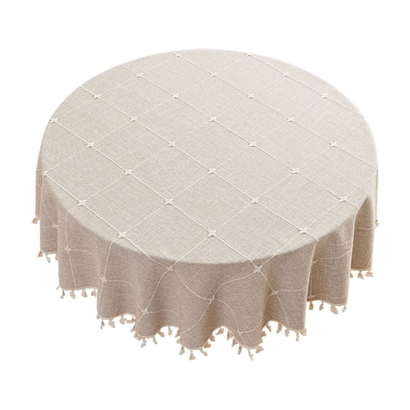 Tablecloth Waterproof Polyester Table Cover with Tassel Trim, Decorative Table Protector for Dining Room, Kitchen, Restaurant, and Party Events, Easy to Clean
