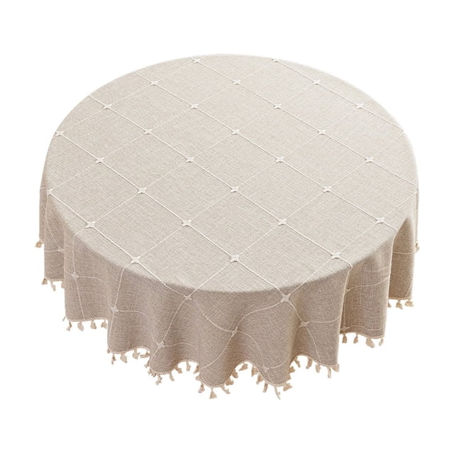 Beige S Nylon Spandex Waterproof And Oil Counteractive Tassel Tablecloth Suitable For Restaurant And Home Table Decoration