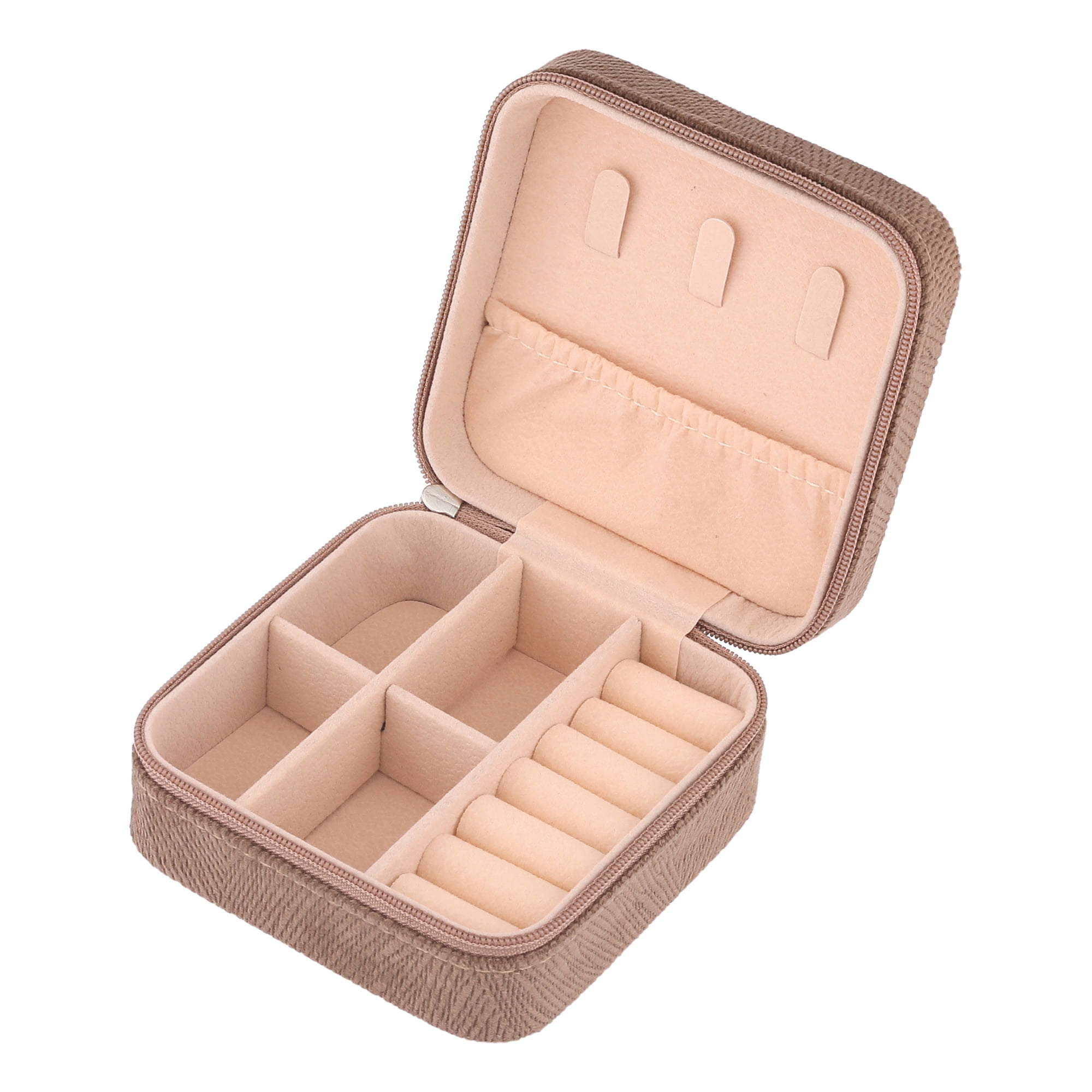 Unique Bargains Portable Velvet Jewelry Storage Box Light Brown