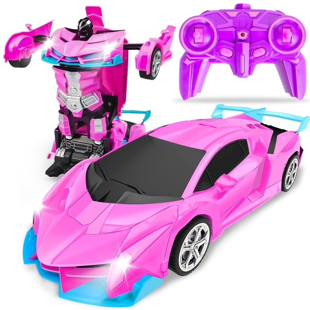 Auto Robot Transformable Hymaz Pink Robot Car Escala 1 18 Control Remoto Giro 360