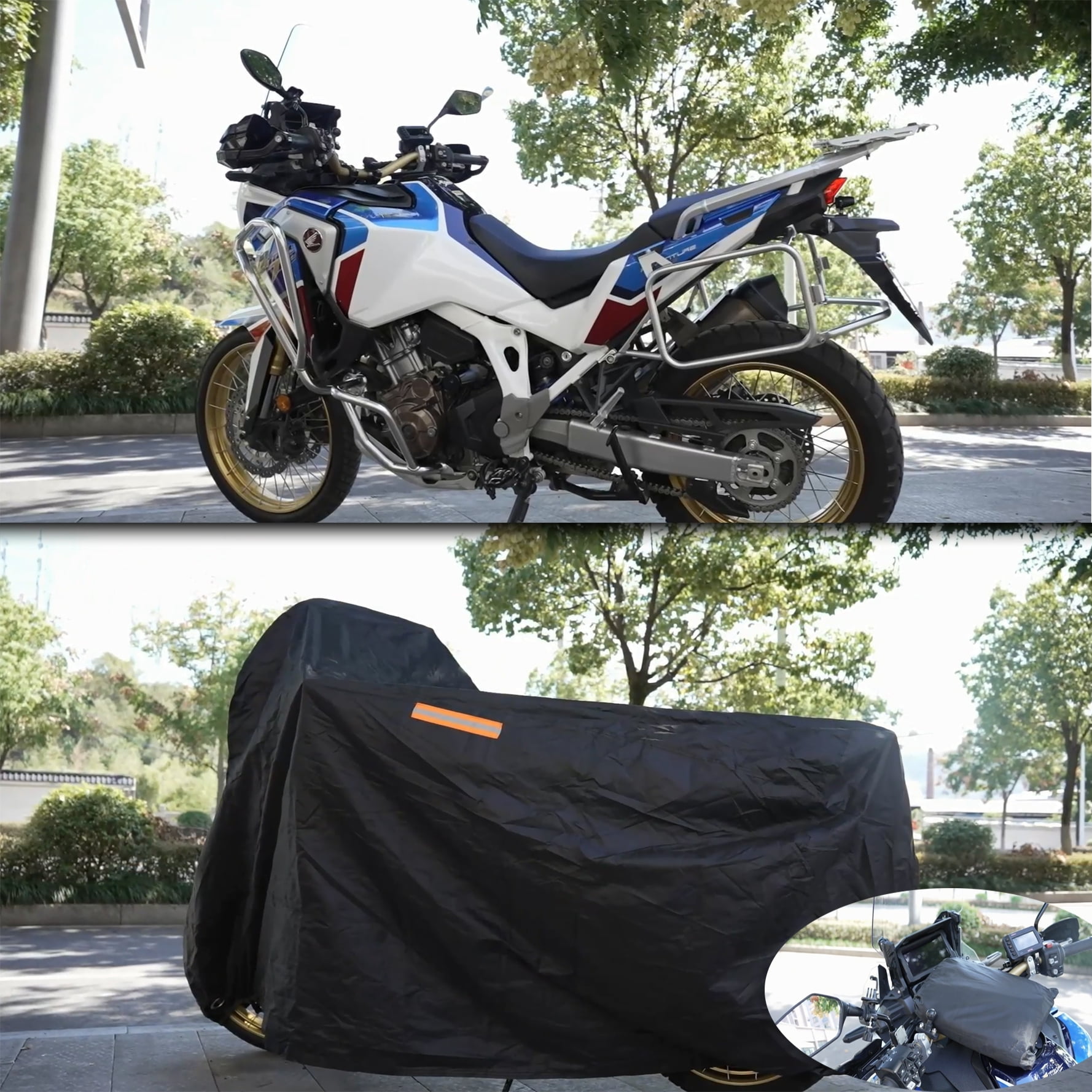 ROMGTNN Universal Motorcycle Cover Waterproof Outdoor Storage All Weather Rain Snow Sun Winter All Season Durable with Lockholes Black Oxford 116" Extra Large Harley Davidson Heavy Duty Touring Cover