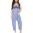 thumbnail image 3 of MIXUE Tween Girls Jumpsuits & Rompers Summer Letter Print Spaghetti Strap V Neck Sleeveless Loose Casual Bodysuits With Pockets Sportwear,Blue,11-12 Years, 3 of 5