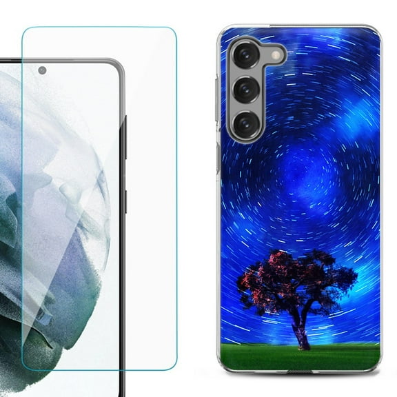 Shockproof Fashion Phone Case for Samsung Galaxy S23  / S23 Plus 5G, with Tempered Glass Screen Protector, by OneToughShield ® - Star Trails Tree