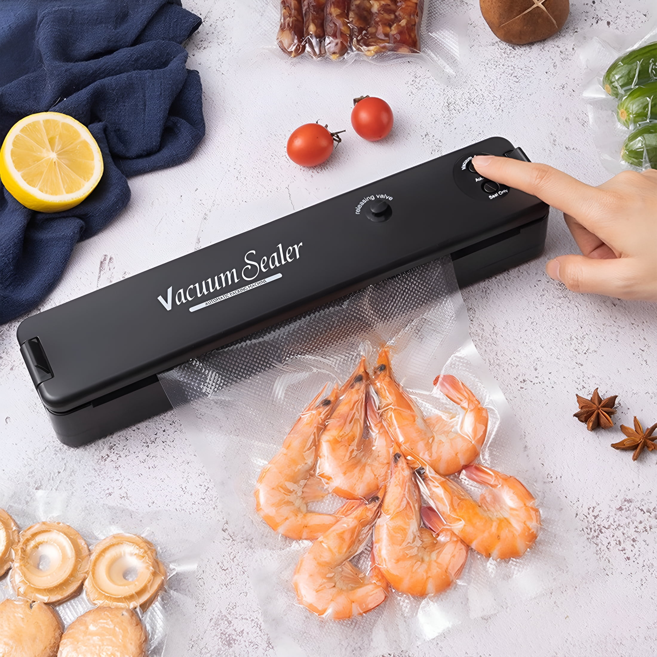 ACDANC Vacuum Sealer Machine,Kitchen Food Sealer Machine for Food Storage,Dry/Wet/Seal/Vac/External Vac Modes&5 Sealing Temperatures,Automatic Air Sealer with 20Pcs Vacuum Seal Bags,Black