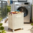 thumbnail image 3 of Meoldis Collapsible Storage Basket with Wheels, Foldable Plastic Storage Bin & Hamper, Ventilated Durable Organizer for Clothes, Toys, Dorm Essentials, 3 of 9