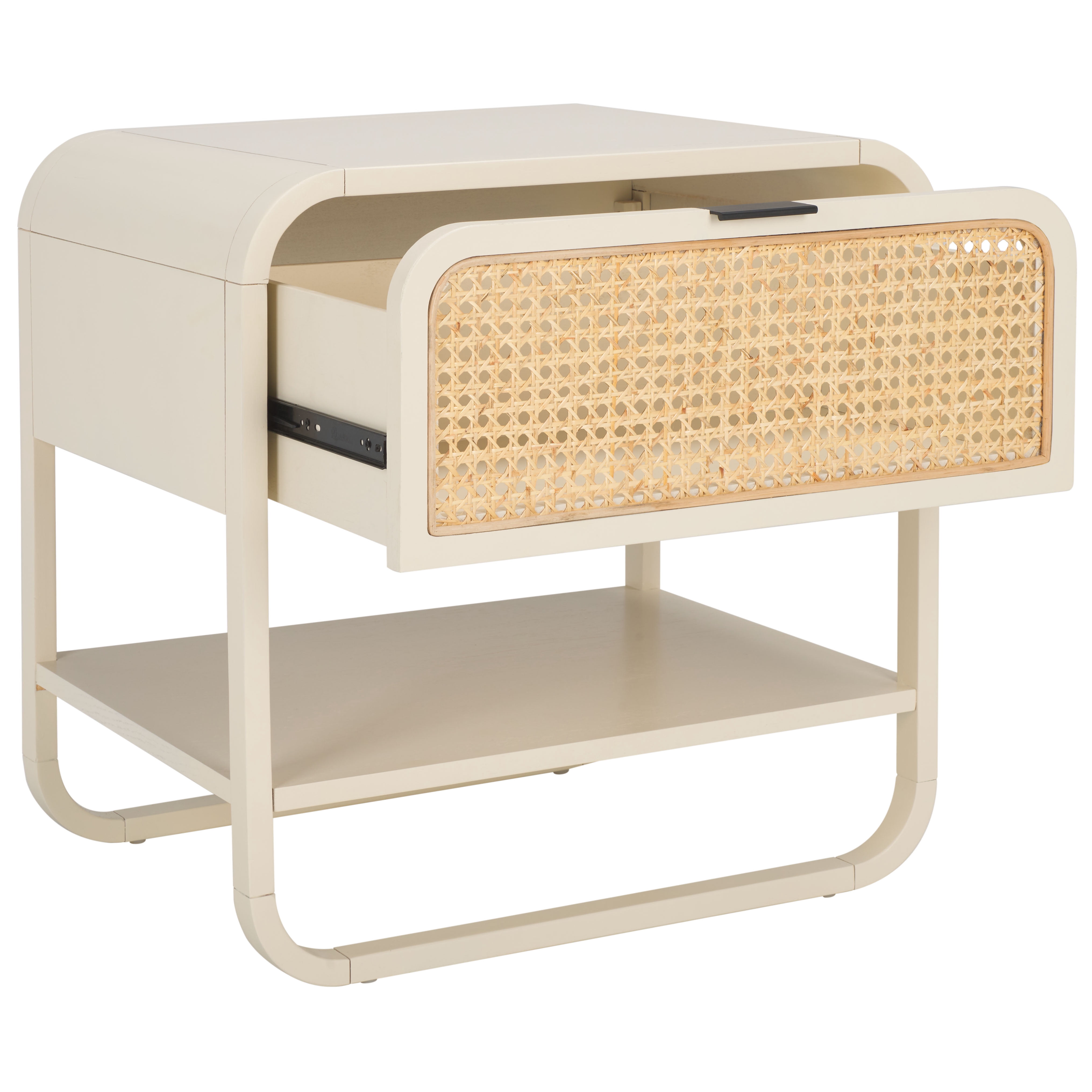 SAFAVIEH Yunis Contemporary 1 Drawer Nightstand,White/Natural Rattan