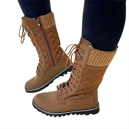 

UPAIRS Womens Zipper Mid-Calf Boots Ladies Winter Warm Flat Shoes