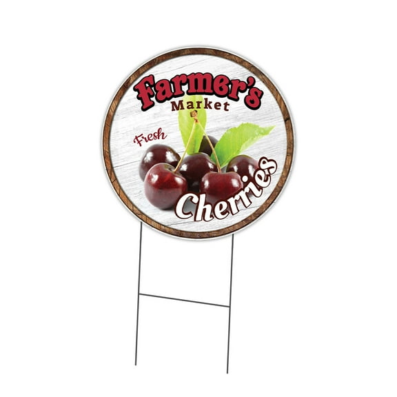 SignMission C-24-CIR-DS-WS- Cherries 24 in. Double Sided Corrugated Circular Plastic Sign - Farmers Market Cherries