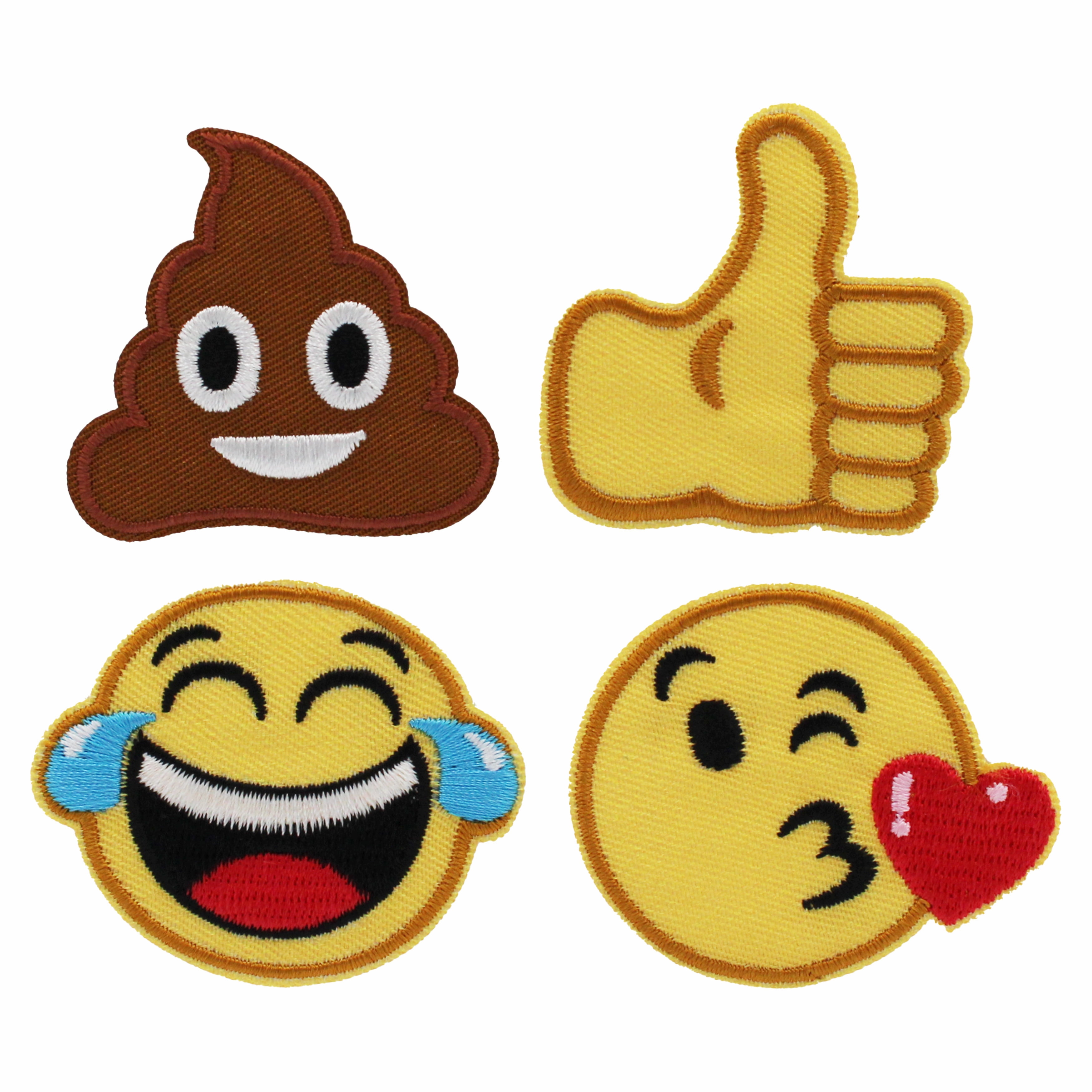 (2 pack) Gwen Studios Embroidered Brown and Yellow Emoji Iron-on Patch Applique Set, 1.75", 4PC