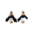 thumbnail image 2 of Argulvti Women's Summer Cold Shoulder Cape Solid Color Cropped Tops Lightweight Flowy T-Shirt, 2 of 9