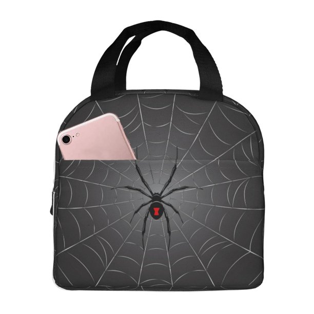 Easygdp Black Spider On Web Bolsa Térmica Premium - Tela Oxford Impermeable, Gran Capacidad, Bolsillo Frontal, Unisex para Trabajo, Escuela, Actividades al Aire Libre y Picnics